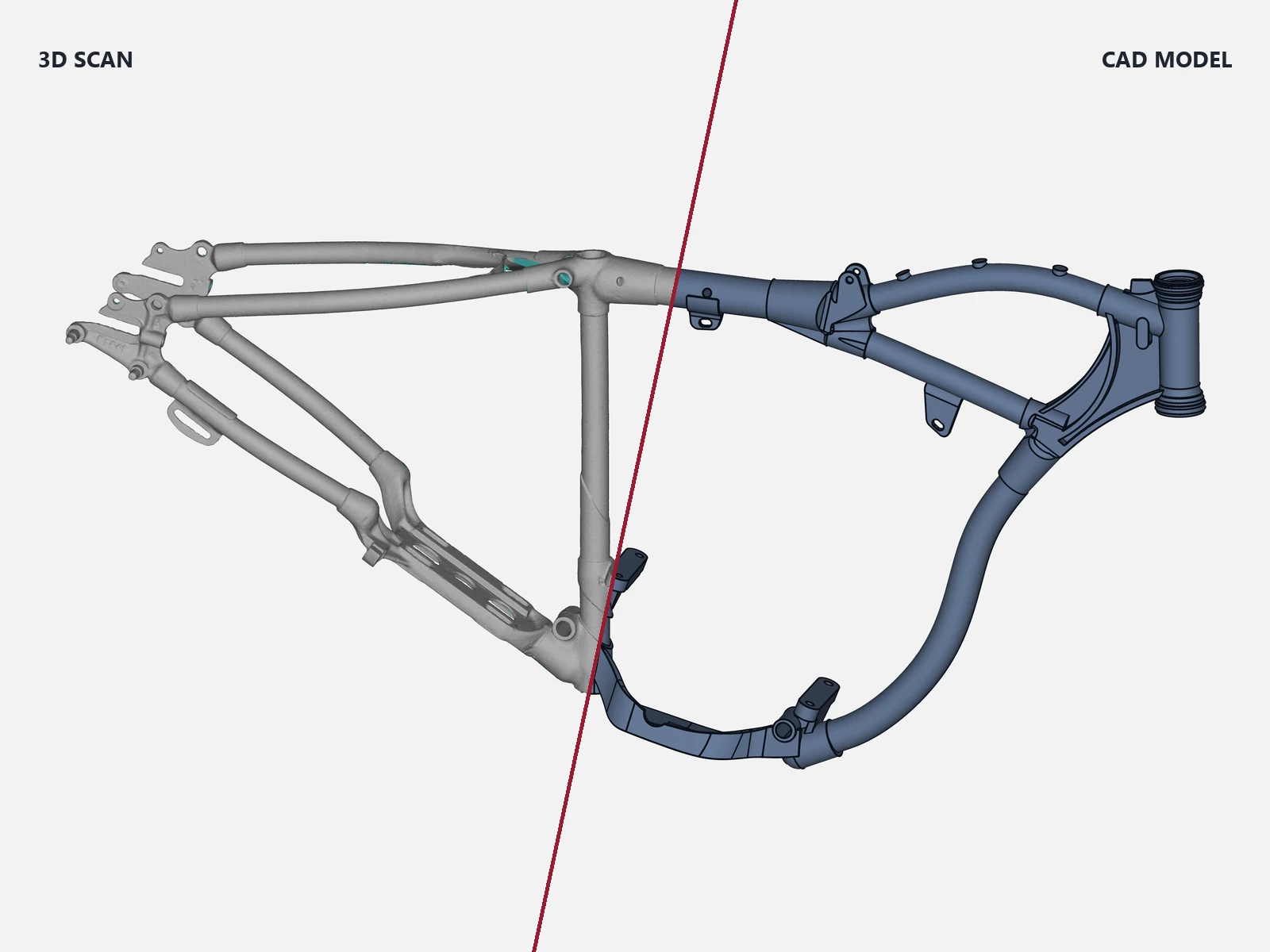 3D scan to CAD reverse engineering of a motorcycle tubular frame