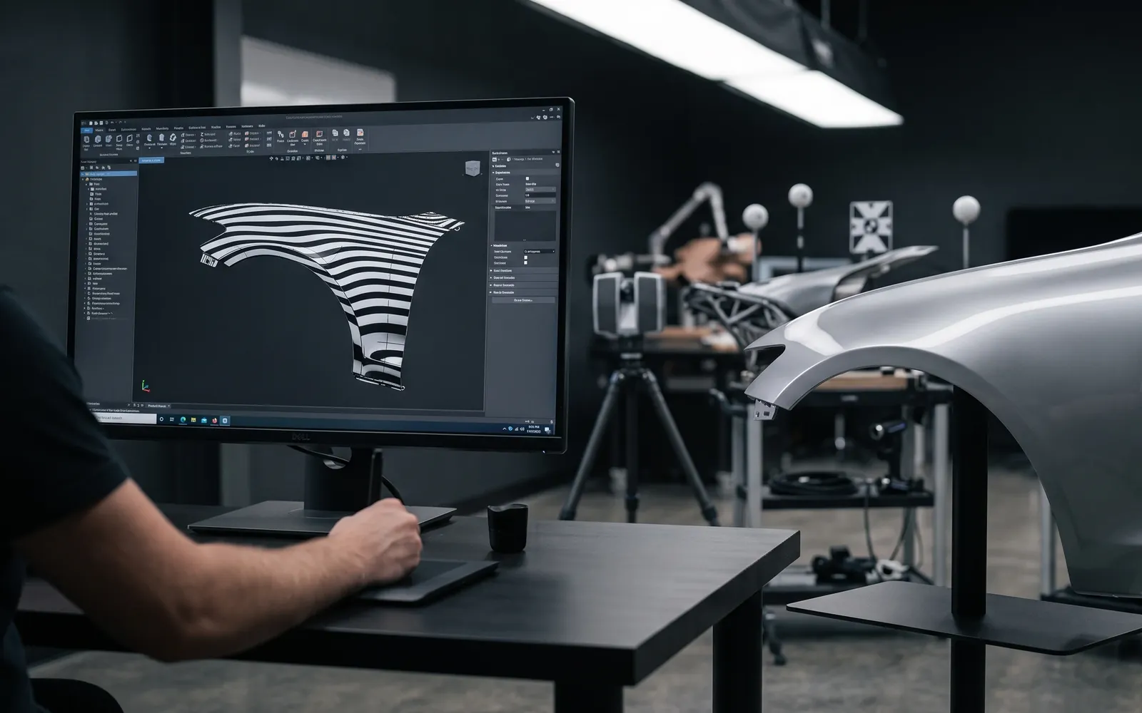 Class A surface zebra stripe analysis of a car fender