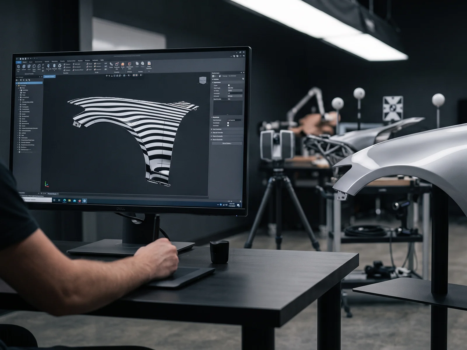 Class A surface zebra stripe analysis of a car fender