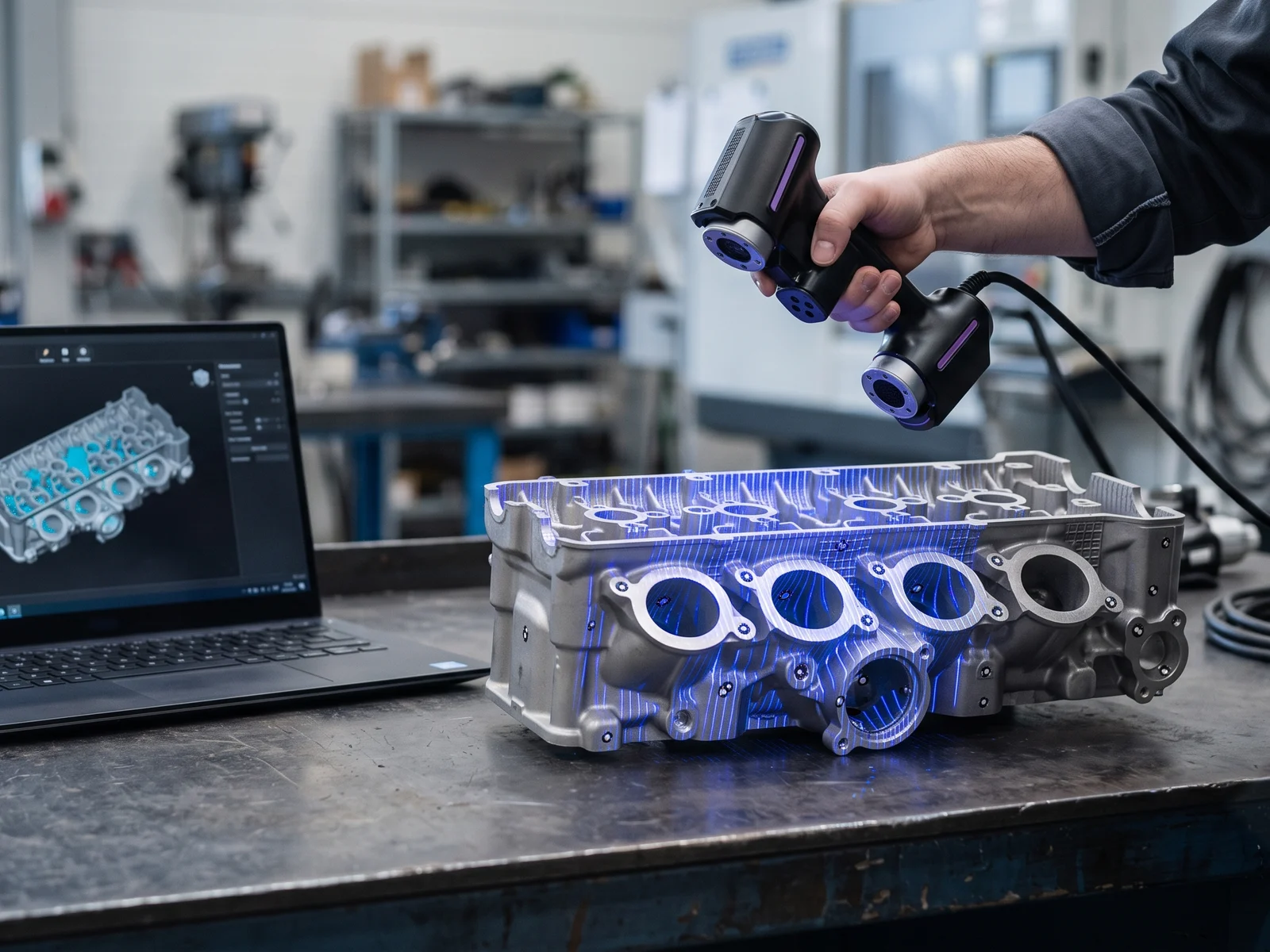 Handheld 3D laser scanning of an engine cylinder head